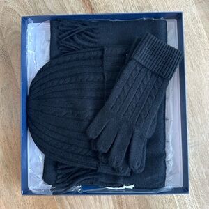 Fishers Finery Cable Knit 100% Cashmere Hat, Gloves, and Scarf Set